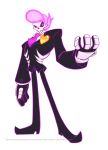  1boy atomi-cat commentary formal heart lewis_(mystery_skulls) male_focus mystery_skulls necktie pink_eyes pink_hair simple_background skeleton solo standing suit watermark web_address white_background 