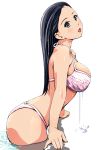  1girl arm_support bikini black_eyes black_hair blush breasts highres long_hair looking_to_the_side matsunaga_kouyou open_mouth original partially_submerged sideboob simple_background solo swimsuit wet white_background 