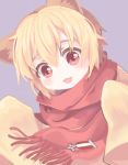  1boy animal_ears blonde_hair lion_ears male_focus open_mouth red_eyes sakutarou scarf sleeves_past_wrists smile solo umineko_no_naku_koro_ni upper_body yang38 