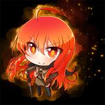  &gt;:) 1girl ahoge black_legwear cape carillus chibi hand_on_sword katana long_hair looking_at_viewer pleated_skirt red_eyes redhead school_uniform serafuku shakugan_no_shana shana skirt solo sword thigh-highs weapon zettai_ryouiki 