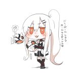  !? &gt;:3 1girl :3 aircraft_carrier_hime alternate_costume bikini_top blush chibi enemy_aircraft_(kantai_collection) jacket kantai_collection long_hair lowres monochrome open_clothes open_jacket orange_eyes rebecca_(keinelove) shinkaisei-kan side_ponytail skirt thigh-highs translated very_long_hair 