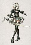  1girl absurdres ameyoshi-kun blindfold highres nier_automata short_hair solo sword thigh-highs weapon yorha_unit_no._2_type_b zettai_ryouiki 