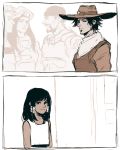  2girls 3boys ana_(overwatch) bandana beard child comic cowboy_hat facial_hair hat looking_at_another mccree_(overwatch) military_hat monochrome mother_and_daughter multiple_boys multiple_girls overwatch papabay peaked_cap pharah_(overwatch) reaper_(overwatch) sepia silent_comic soldier:_76_(overwatch) teenage younger 