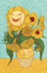  ^_^ ^o^ closed_eyes fine_art_parody flower no_humans open_mouth parody pokemon pokemon_(creature) signature smile solo sunflora sunflower sunflowers_(van_gogh) vase zimmay 
