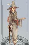  1girl blue_eyes cane hat magic_circle redhead robe tokimura_shurei witch witch_hat 