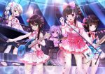  5girls band bass_guitar bow bow_legwear braid brown_eyes chao_ho_(zhan_jian_shao_nyu) concert drum elbow_gloves electric_guitar gloves guitar hair_bow hair_over_shoulder idol instrument keyboard_(instrument) looking_at_viewer microphone microphone_stand multiple_girls music ning_hai_(zhan_jian_shao_nyu) ping_hai_(zhan_jian_shao_nyu) side_braid silver_hair singing smile thigh-highs xian_(pixiv11964491) yat_sen_(zhan_jian_shao_nyu) ying_swei_(zhan_jian_shao_nyu) zhan_jian_shao_nyu 