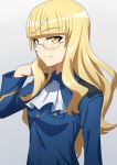  1girl ascot blonde_hair glasses long_hair military military_uniform perrine_h_clostermann simple_background solo strike_witches uniform world_witches_series yellow_eyes zimu 