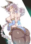  1girl animal_ears ass back braid breasts elbow_gloves erun_(granblue_fantasy) gloves granblue_fantasy hair_tubes heles highres looking_at_viewer pantyhose sideboob silver_hair single_braid smile solo tail wakura_(gcdan) 