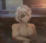  1boy closed_eyes dark_skin eyepatch fire_emblem fire_emblem_if gameplay_mechanics hasuyawn shirtless solo upper_body water white_hair zero_(fire_emblem_if) 