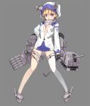  1girl ass_visible_through_thighs blonde_hair breasts cleavage collar fletcher_(zhan_jian_shao_nyu) full_body grey_background hood hoodie looking_at_viewer machinery no_bra robot_ears short_hair single_thighhigh sleeves_past_wrists solo standing stmaster thigh-highs thigh_strap unzipped violet_eyes zhan_jian_shao_nyu 