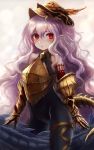  1girl :o bare_shoulders blush breastplate commentary_request cowboy_shot elbow_gloves gauntlets gloves granblue_fantasy headgear highres lavender_hair long_hair looking_at_viewer maho_moco medusa_(shingeki_no_bahamut) pointy_ears red_eyes riding shingeki_no_bahamut skin_tight sleeveless sleeveless_turtleneck snake solo turtleneck very_long_hair 