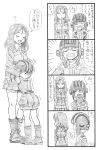 2girls ass bangs bbb_(friskuser) boots breasts closed_eyes comic commentary_request fang girls_und_panzer greyscale grin hairband hand_on_another&#039;s_hip hands_on_another&#039;s_head heart helmet highres hug katyusha large_breasts long_hair looking_away military military_uniform monochrome multiple_girls nonna one_eye_closed open_mouth pleated_skirt short_hair shorts skirt smile star sweatdrop translated trembling uniform 