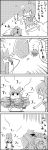 0_0 1girl 4koma animal_ears bow braid cat_ears cat_tail cirno comic commentary fairy flying greyscale hair_bow highres ice ice_wings kaenbyou_rin letty_whiterock lying monochrome multiple_tails scarf tail tani_takeshi throwing touhou translated trembling twin_braids wings yukkuri_shiteitte_ne 