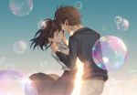  1boy 1girl bubble closed_eyes commentary couple hand_on_another&#039;s_face hetero highres mt_(ringofive) original tears 