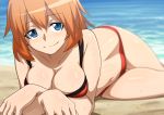  1girl bikini blue_eyes breasts charlotte_e_yeager cleavage large_breasts long_hair looking_at_viewer navel orange_hair smile solo strike_witches swimsuit wet world_witches_series zimu 