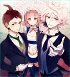  1girl 2boys brown_hair butler dangan_ronpa flipped_hair hair_ornament hinata_hajime inseki_tarou komaeda_nagito maid multiple_boys nanami_chiaki pink_eyes short_hair smile super_dangan_ronpa_2 