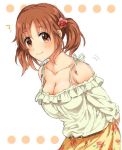  1girl ? belt blush breasts brown_eyes brown_hair cleavage collarbone idolmaster idolmaster_cinderella_girls looking_at_viewer off-shoulder_shirt restaint shirt sketch smile solo totoki_airi twintails 