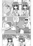  admiral_(kantai_collection) ahoge comic detached_sleeves double_bun greyscale hair_ornament hairband hairclip haruna_(kantai_collection) hat kantai_collection kiryuu_makoto kongou_(kantai_collection) long_hair military military_uniform monochrome naval_uniform nontraditional_miko peaked_cap translated uniform 