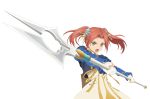  1girl absurdres eleanor_hume green_eyes highres official_art pink_hair polearm simple_background solo spear tales_of_(series) tales_of_berseria twintails weapon white_background 