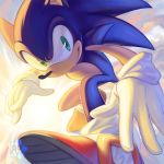  1boy anniversary gloves green_eyes isakysaku looking_at_viewer male_focus no_humans shoes smile sneakers socks solo sonic sonic_the_hedgehog watermark white_gloves 