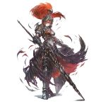  1girl absurdres armor breastplate character_request full_body helmet highres lance long_hair navel official_art polearm redhead sakai_yoshikuni shield simple_background solo warrior weapon white_background yoru_no_nai_kuni 