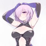  1girl armpits bare_shoulders breasts chan_co cleavage elbow_gloves fate/grand_order fate_(series) gloves hair_over_one_eye lavender_hair shielder_(fate/grand_order) solo thread violet_eyes 