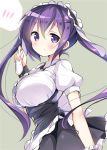  1girl alternate_costume animal_ears apron blush breasts buttons enmaided fleur_de_lapin_uniform frills gochuumon_wa_usagi_desu_ka? hair_ornament hairband hairclip headdress kurou_(quadruple_zero) large_breasts long_hair looking_at_viewer maid puffy_short_sleeves puffy_sleeves purple_hair rabbit_ears short_sleeves simple_background solo spoken_blush tedeza_rize twintails uniform violet_eyes waitress wrist_cuffs 