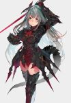  1girl armor character_request green_eyes highres rapier silver_hair sword tail thigh-highs unkq weapon 