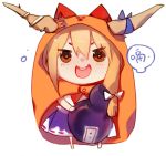  1girl brown_eyes buck_teeth chibi gourd hamster_costume himouto!_umaru-chan horns hug_(yourhug) ibuki_suika komaru looking_at_viewer open_mouth orange_hair solo tears touhou translated 