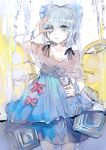  1girl blue_dress blue_eyes blue_hair bow cirno cup dress drinking_glass hair_bow happytreefriendspikapika ice ice_wings looking_at_viewer melting short_hair solo touhou wet wine_glass wings 