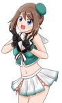  1girl blue_eyes brown_hair cosplay crossover double_v gloves haruka_(pokemon) hasemi_shiruku hat kantai_collection maya_(kantai_collection) maya_(kantai_collection)_(cosplay) pokemon pokemon_(anime) v 