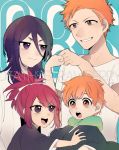  2boys 2girls abarai_ichika black_hair bleach father_and_son fist_bump kuchiki_rukia kurosaki_ichigo kurosaki_kazui long_hair mebuti mother_and_daughter multiple_boys multiple_girls orange_eyes orange_hair redhead short_hair spoilers violet_eyes 