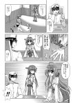  !! &gt;:d 1boy 2girls :d admiral_(kantai_collection) ahoge comic detached_sleeves double_bun greyscale hair_ornament hairband hairclip haruna_(kantai_collection) hat kantai_collection kiryuu_makoto kongou_(kantai_collection) long_hair military military_uniform monochrome multiple_girls naval_uniform nontraditional_miko open_mouth peaked_cap pleated_skirt skirt smile thigh-highs translated uniform zettai_ryouiki 