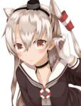  1girl amatsukaze_(kantai_collection) blonde_hair brown_eyes choker commentary_request gloves hair_between_eyes hair_tubes hairband hand_on_ear hat kantai_collection lifebuoy long_hair long_sleeves looking_at_viewer mini_hat nam&#039;s school_uniform sketch solo takamiya_nao twintails white_background white_gloves 