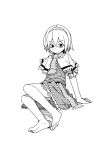  1girl alice_margatroid barefoot capelet d@i feet greyscale hairband looking_at_viewer monochrome short_hair solo source_request touhou 