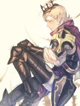  1boy armor armored_boots artist_name beige_background blonde_hair boots cape closed_eyes crown dated fire_emblem fire_emblem_if iwanashi_maiko male_focus siegbert_(fire_emblem_if) sitting solo thorns 