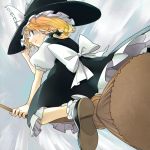  blonde_hair bow braid broom broom_riding flying hat kirisame_marisa looking_back nakatani ribbon solo touhou witch witch_hat 