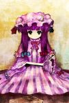  book hair_ribbon hat long_hair patchouli_knowledge purple_eyes purple_hair ribbon touhou violet_eyes 