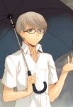  glasses grey_eyes grey_hair hijiri_ruka male narukami_yuu persona persona_4 rain school_uniform seta_souji short_hair solo umbrella 