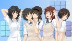  5girls amagami arms_behind_head arms_up black_hair brown_hair gebo highres long_hair messy_hair morishima_haruka multiple_girls nanasaki_ai sakurai_rihoko school_uniform short_hair sweater_vest tachibana_miya tanamachi_kaoru wink 