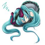  green_hair hair_ribbon hatsune_miku simple_background sleeping twintails vocaloid 