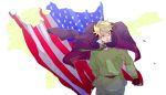  america america_(hetalia) axis_powers_hetalia bad_id blonde_hair blue_eyes bomber_jacket flag glasses male military military_uniform moni0608 necktie short_hair solo uniform 