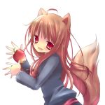  apple bad_id brown_hair food fruit holo kosuzume long_hair red_eyes spice_and_wolf tail wolf_ears 
