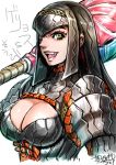  breasts cleavage cleavage_cutout green_eyes gypceros_(armor) monster_hunter solo wink yumeji_kiriko 