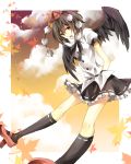  black_hair black_wings geta hat karu leaf leaves red_eyes shameimaru_aya skirt tengu-geta tokin_hat touhou wings yuzuki_karu 