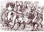  akutagawa_ryuunosuke amano_tohko amano_tooko braid bungaku_shoujo highres inoue_konoha kotobuki_nanase miyazawa_kenji monochrome nobita purple takeda_chia traditional_media 