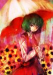  ascot bad_id flower green_hair kazami_yuuka parasol red_eyes short_hair skirt skirt_set solo sunflower touhou umbrella vest 