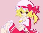  colored flandre_scarlet hat lucie ponytail red_eyes ribbon short_hair side_ponytail solo touhou 