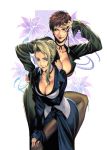  blonde_hair blue_eyes breasts brown_eyes brown_hair cleavage duplicate homare_(artist) homare_(fool's_art) king_of_fighters mature_(kof) multiple_girls pantyhose vice 