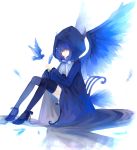  blue_hair chair dhiea dhiea_seville horns original pause sitting solo thigh-highs thighhighs wings yellow_eyes 